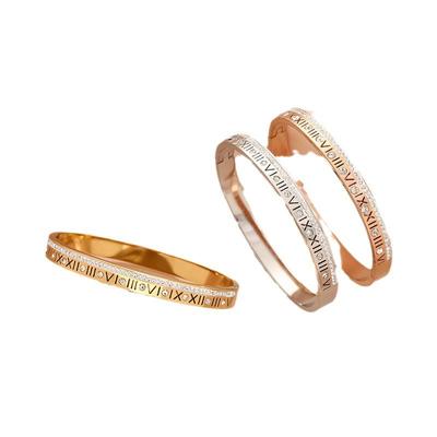 New European and American Retro Diamond Set Roman Numerals Titanium Steel Gold-plated Bracelet for Women Simple Bracelet