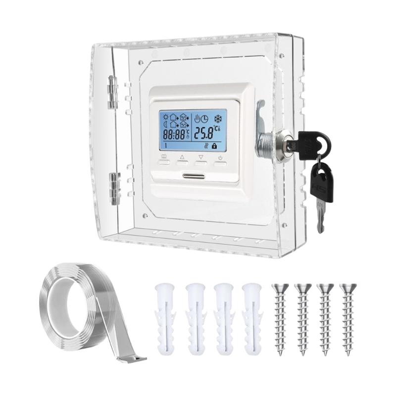 

PC Thermostat Lock Box with Key Set Clear Thermostat Protector Cover Guard for Offices Schools and Public Facilities 1