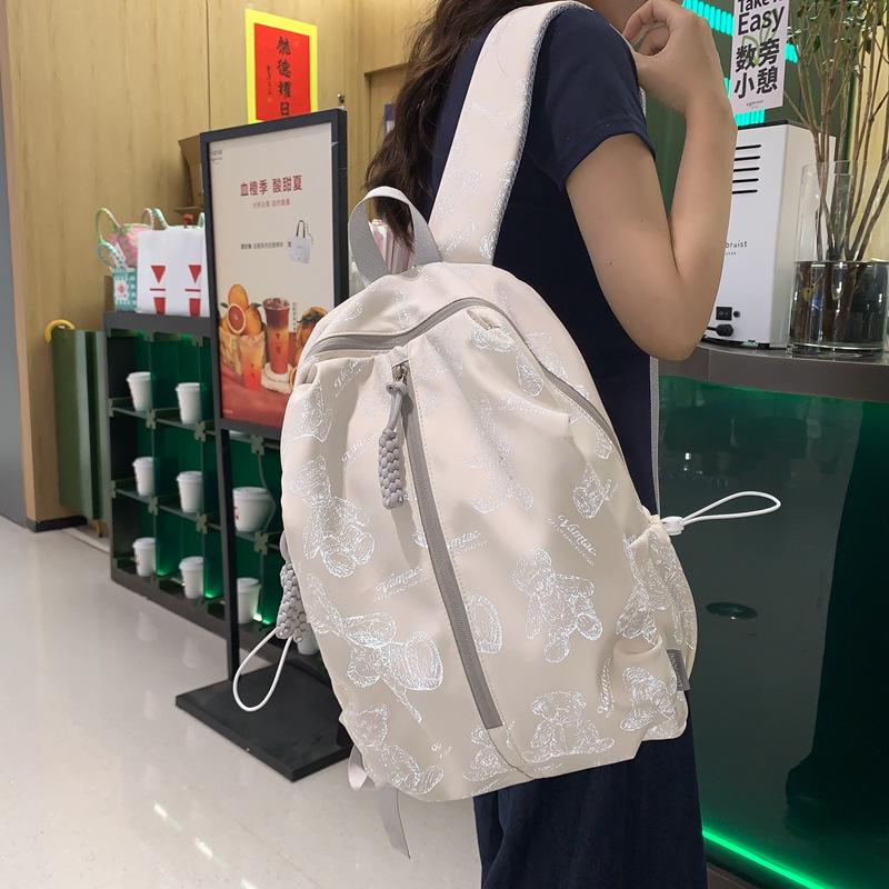 Schoolbag Student schoolbag Junior high school Korean version bear print texture backpack College style Campus class travel backpack