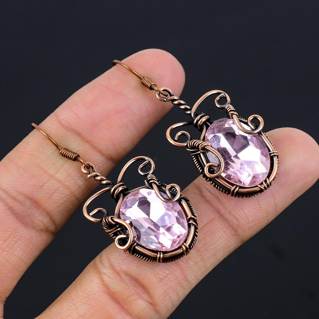 Pink Kunzite Earrings Gemstone Jewelry, 999 Copper Wire Wrapped Earrings, Handmade Beautiful Jewelry Earrings