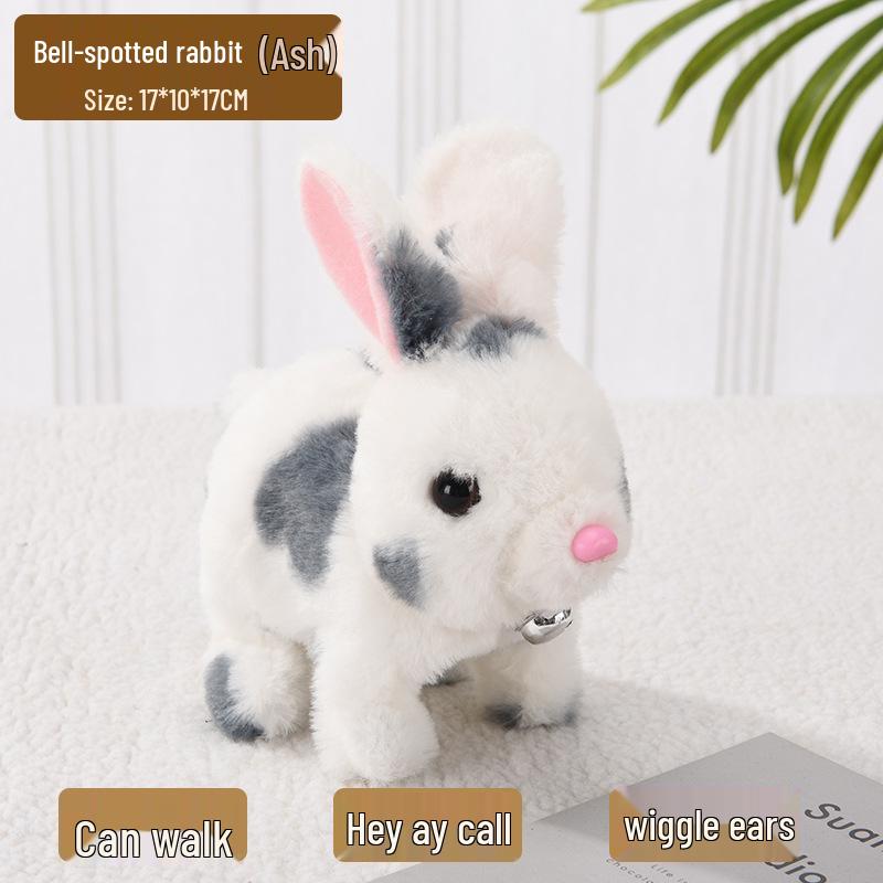 Plush Interactive White Rabbit Toy - Walking, Talking, Ear-Wiggling, Mouth-Moving Long-Haired Pet Simulation.