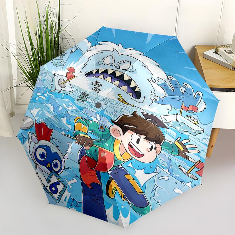 

1pc Outdoor Umbrella with Cute Characters - Automatic Opening/Closing, Portable 3-Fold Design, 8-Rib Iron Frame - Perfect Gift for Fans, Traveler