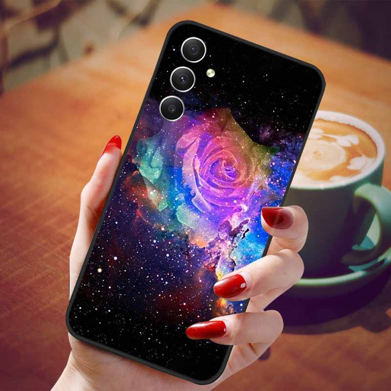 For Samsung Galaxy A55 5G Case Black TPU Silicone Beautiful Pattern Phone Cases for Galaxy A55 Shockproof Soft Cover A 55 6.6''