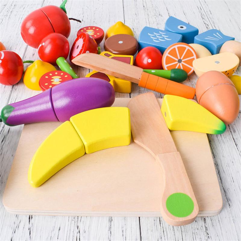Pretend To Play Kitchen Children Toy Gift Pretend Play Wooden Cutting Cooking Food Toy Set Magnetic Wood Cut Vegetable Fruit Toy