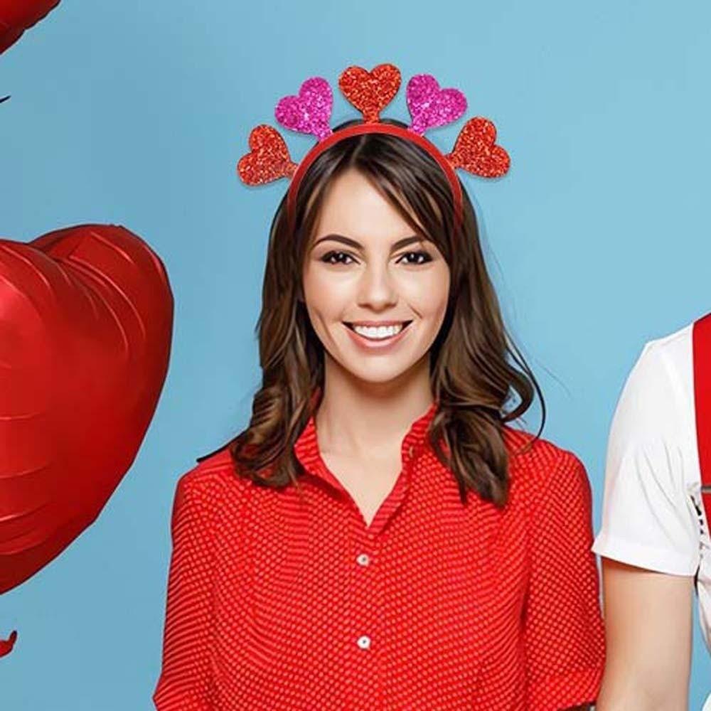 Plastic Valentine's Day Hair Hoop Sequins Shining Heart Hairband Red Heart Headband  Women