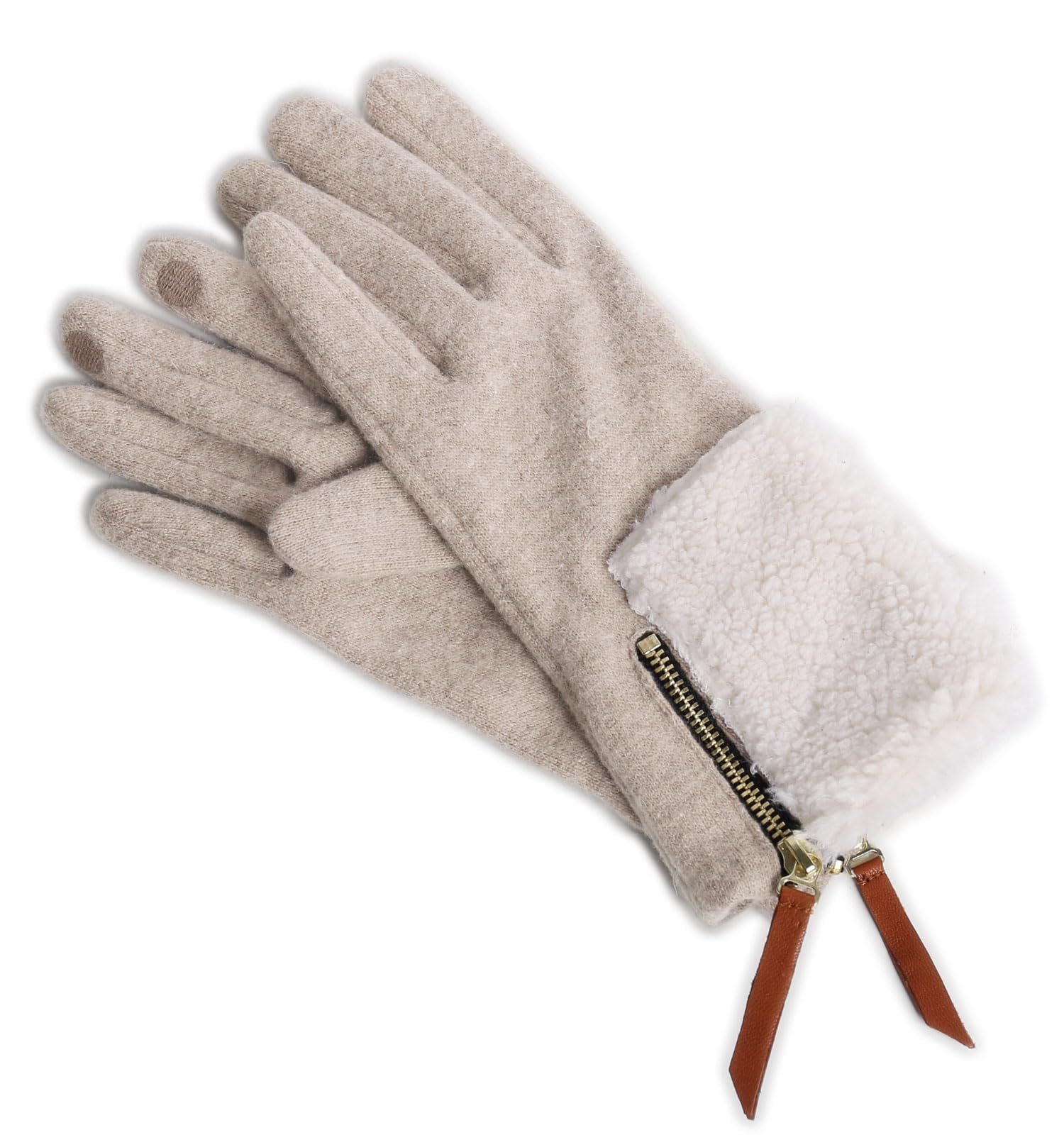 

Smartphone Compatible Knit Fleece Gloves Warm Touchscreen Compatible [Sankyo Shoji] Women s Eco-Fur - бежевий