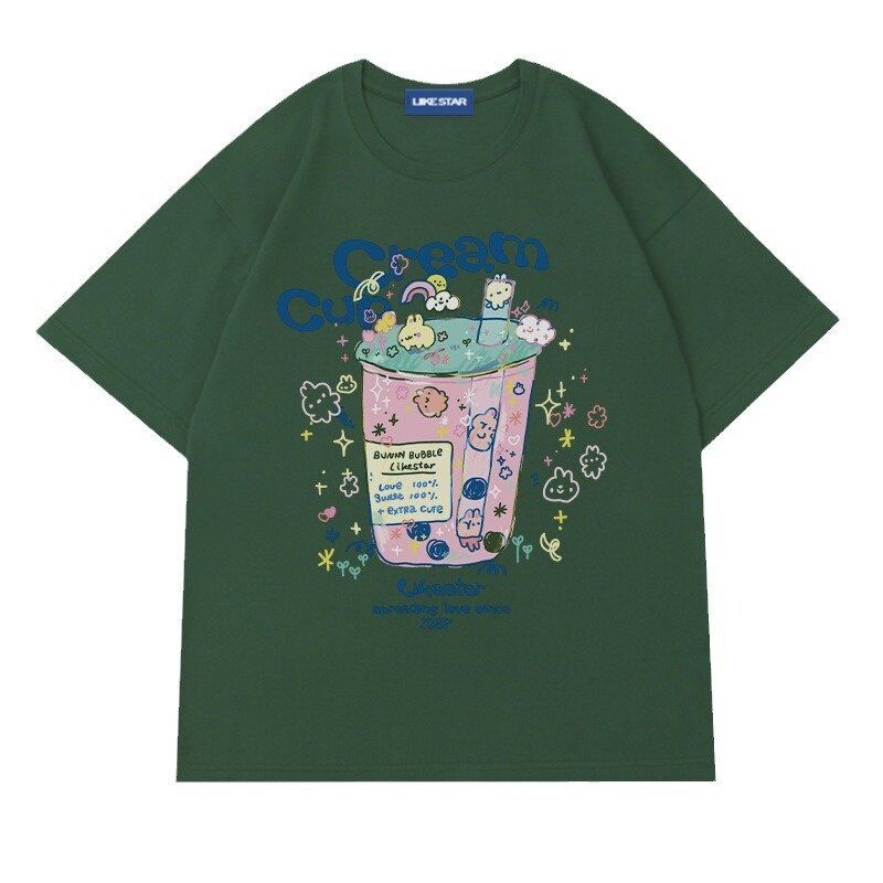 Blue~Heavyweight Pure Cotton Short-Sleeved T-Shirt for Women, New Loose-Fitting American-Style Half-Sleeved Top, Summer T-Shirt for Plus-Size Women