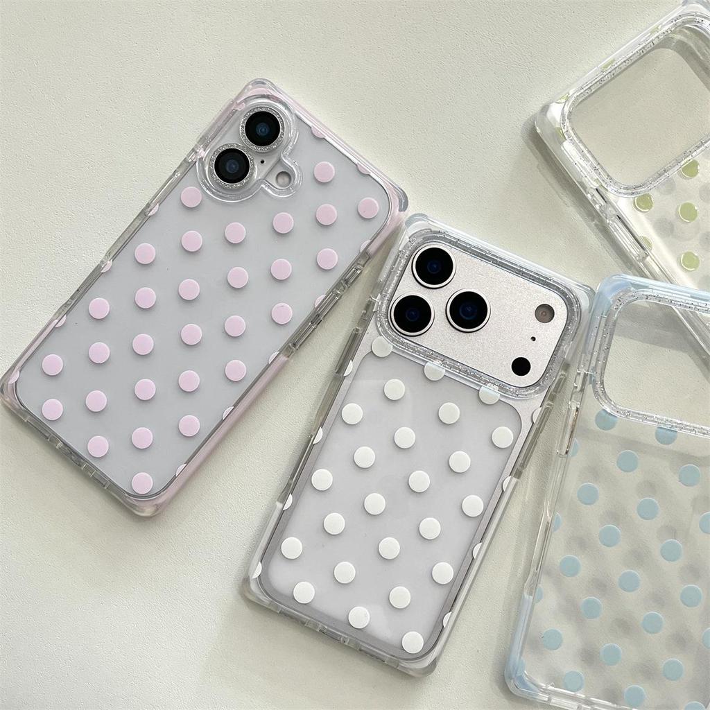Transparent Polka Dot iPhone 15 Case with Drop Protection for Apple 17/16 ProMax