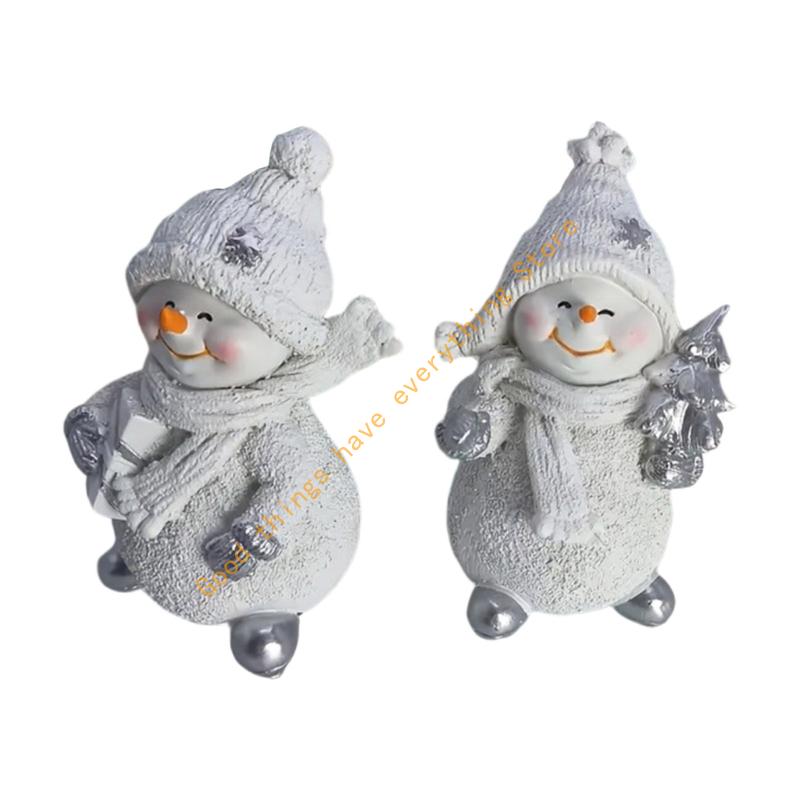 Miniature Snowman Statue Desk Ornament Tiny Resin Snowman Figurine Christmas Tree Decoration For Mantel Tabletop Display 55KF