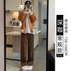Black Chenier Wide Leg Pants Women's Pants Autumn and Winter Fleece Thickened Straight Pants Casual Skinny Corduroy Pants