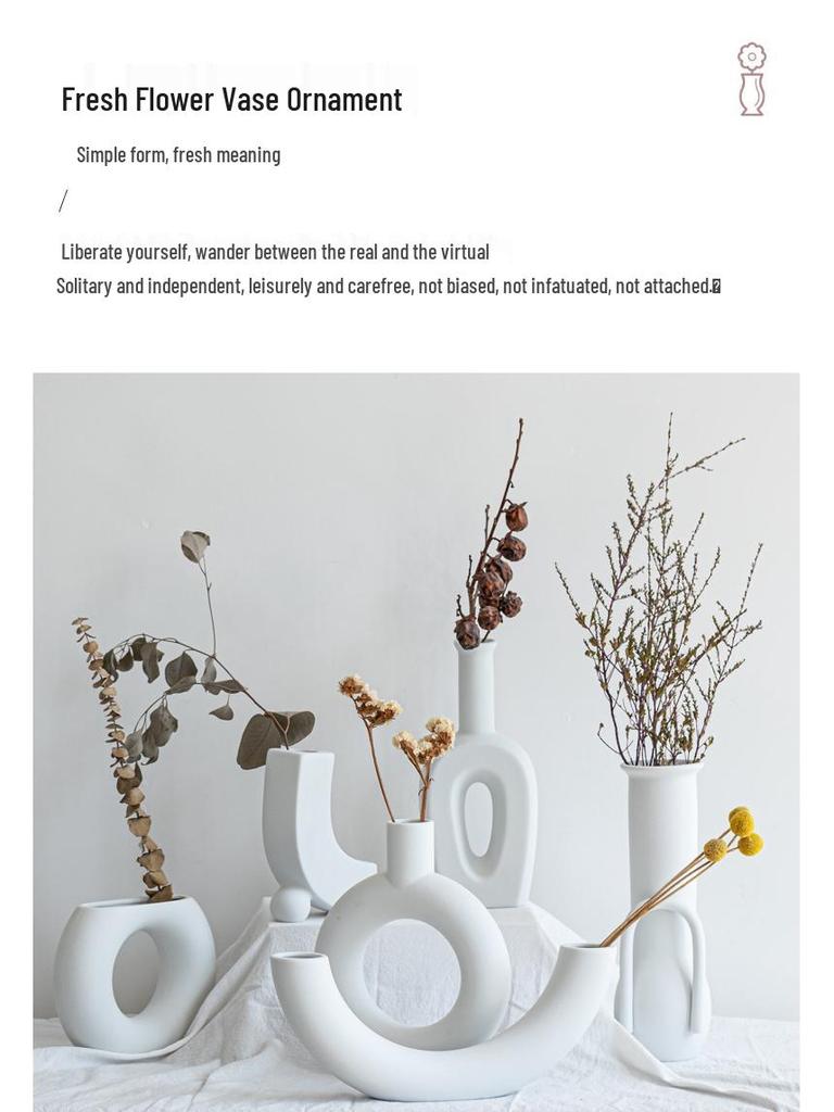 Handmade European Dried Flower Arrangement in Irregular Ceramic Vase for Living Room Decor