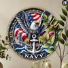 Vintage Eagle Navy Metal Sign Round Wall Art Home Outdoor Decor Fourth of July Patriotic Gift Customized