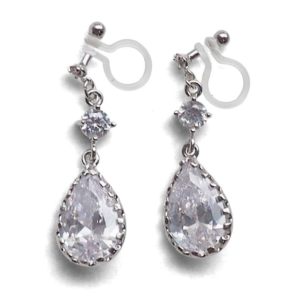 Earrings for Cubic Miyabi Grace Women, Non-pierced Earrings, Popular, Zirconia, Mature, Elegant, Formal, Painless, Dangling, Teardrop, Crystal,