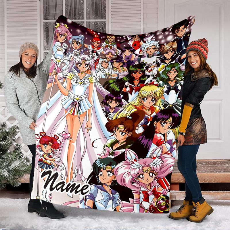 Customizable Sailor Moon Throw Blanket – Personalized Name, All-Season Cozy Snug Blanket, Machine Washable, Personalized Blanket
