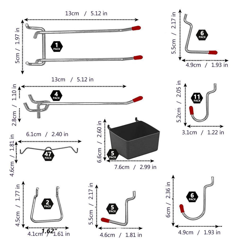 114 Stück Lochwandhaken-Set mit Behältern Stabile Metall-Werkzeugorganisatoren zur Aufbewahrung für Bastelraum, Garage und Werkstatt