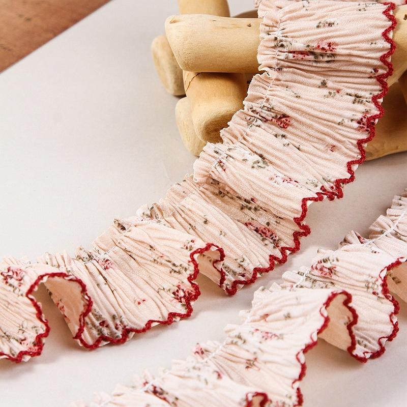 1yard Chiffon Bud Edge Small Floral Folds Lace 4.5cm Accessories Dress  DIY Clothing Decoration