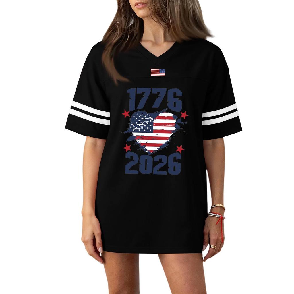 Damen Casual Mode V-Ausschnitt Sport Unabhängigkeitstag Druck Kurzarm Sport T-Shirt Top