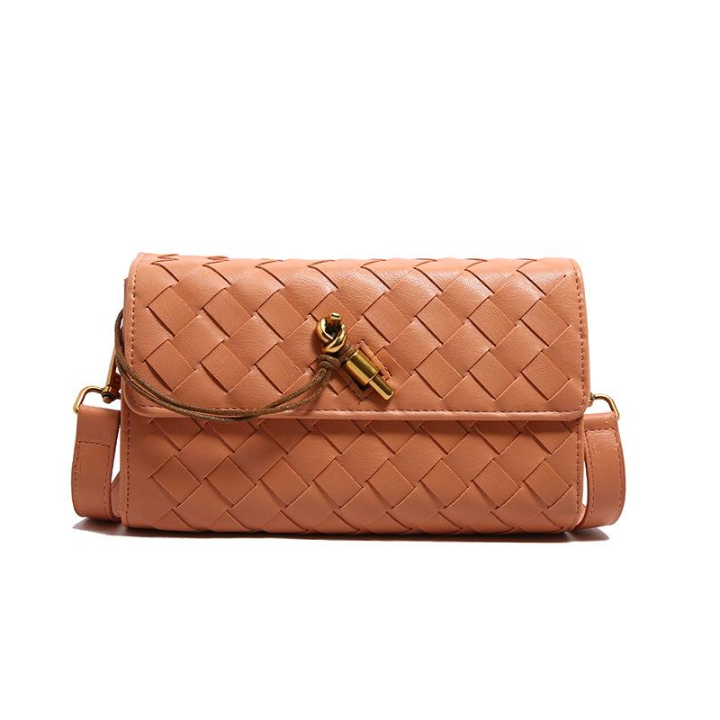 Hand-woven Lock Small Square Bag Fashion Woven Bag Simple Shoulder Messenger Women's Bag