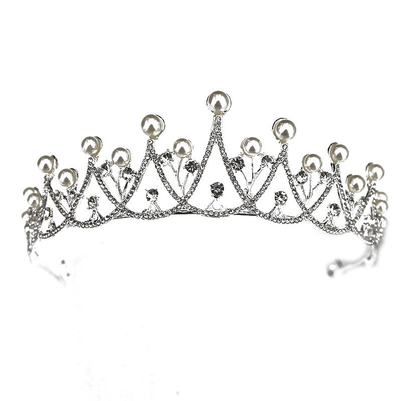 Kinder Koreanische einfache mit Diamanten besetzte Perlen Brautkrone Tiara Hochzeitskleid Accessoires Prinzessin Geburtstagsfeier Kleid Accessoires