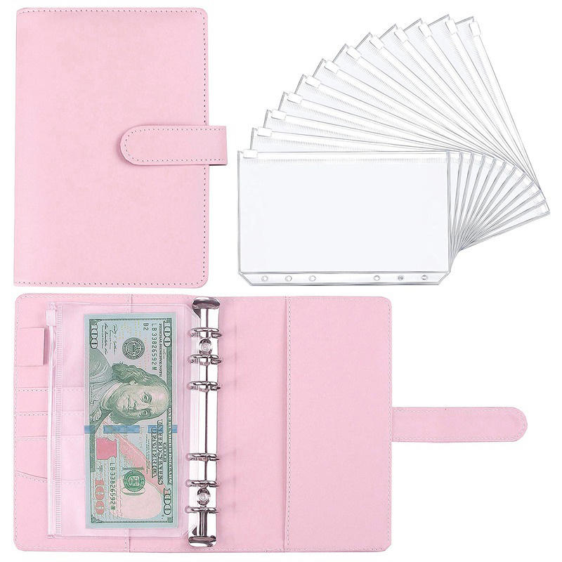 Raccoglitore economico A6 con 12 buste per contanti, raccoglitore per notebook in pelle PU colorata con 12 tasche per raccoglitore A6