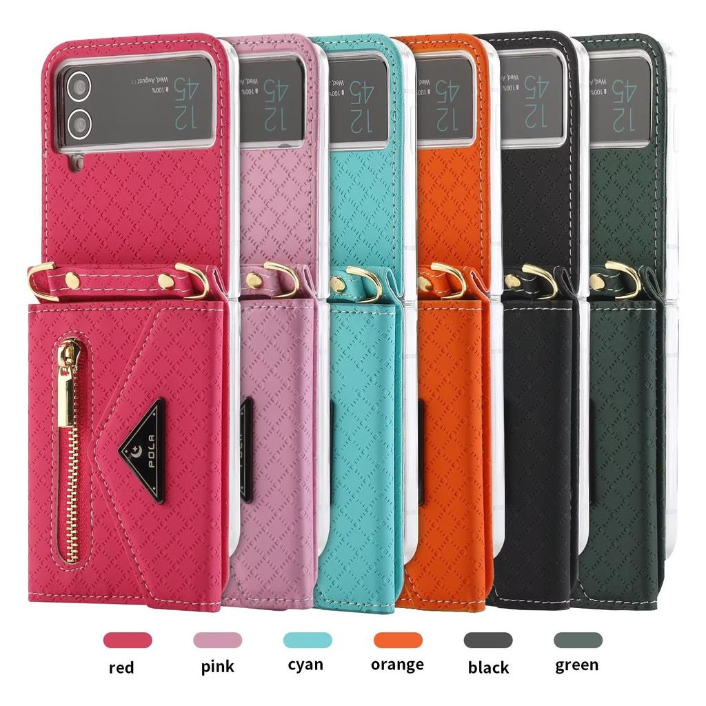 Crossbody-Handyhülle für Samsung Galaxy Z Flip 4 Flip3 Flip5 Funda Abnehmbarer Lanyard-Reißverschluss Kartenhalter Brieftasche Kickstand-Abdeckung