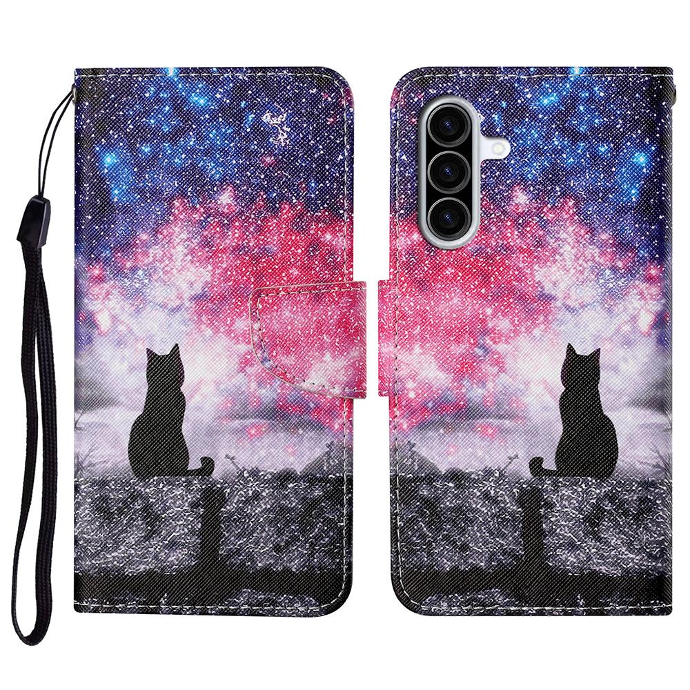 For Samsung Galaxy A37 5G Case Pattern Printing Protective Leather Folio Phone Cover with Wrist Strap