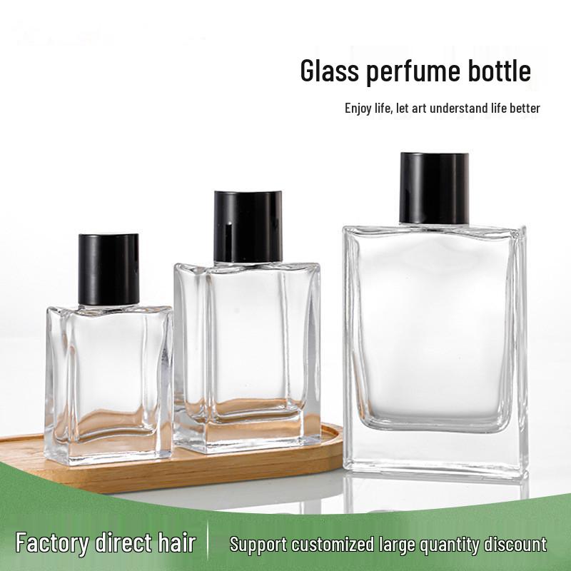 Clear Glass Spray Bottle for Perfume Samples - Flat Square Design, Refillable, Empty Container for Cosmetics 30ml Naked Bottle