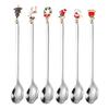 6PCS Christmas Spoons Coffee Cutlery Set Stainless Steel Cutlery Set Dessert Spoon Forks Christmas Gifts Elk Christmas Decoratio