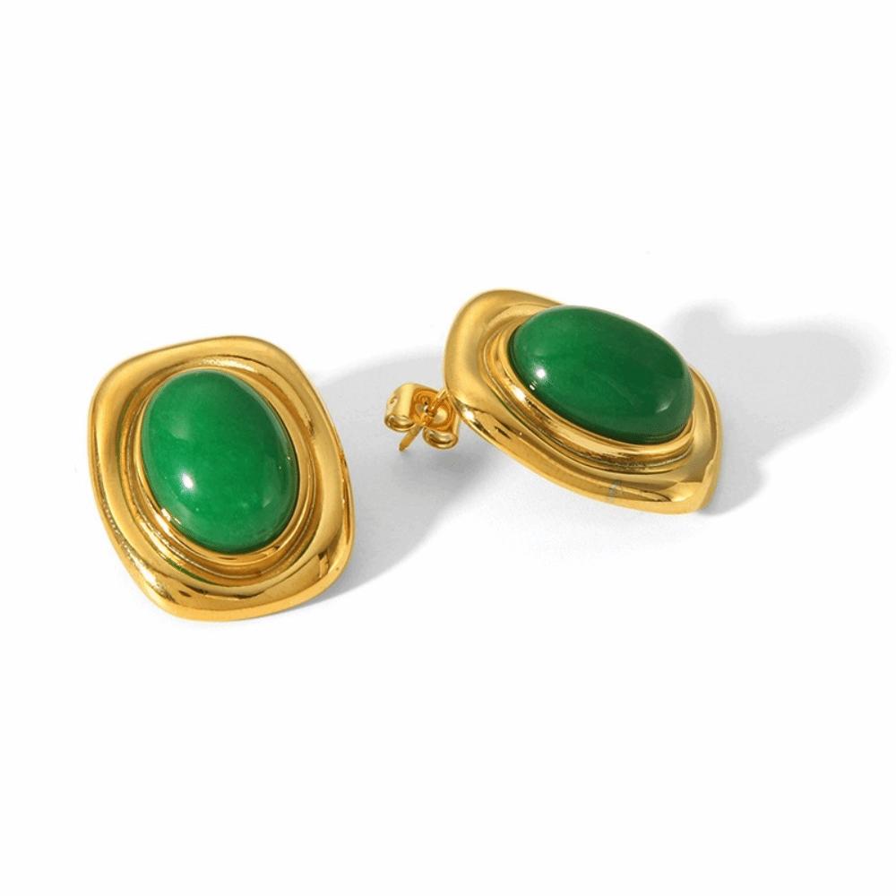 Nature Stone Tiger-eye Earrings Stainless Steel Waterproof Stud Earrings Oval Bead Gold Plated Pearl Earrings Gemstone Jewelry