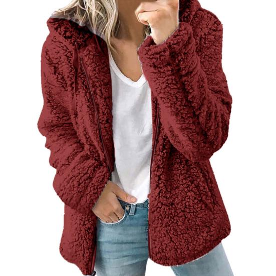 Dámské Zimní Sherpa Fleece Krátká bunda Kapuce na zip Cardigan Kabát Teplý Ležérní Pevná plyšová bunda odolná proti větru na podzim Zima
