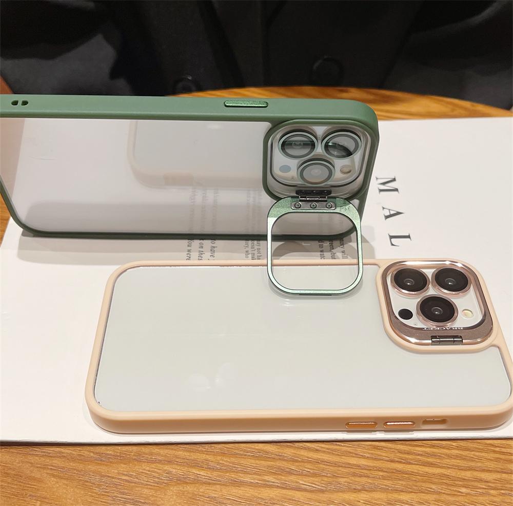 Lens Metal Ring Protector Stand Phone Cases For IPhone 16 15 14 13 12 11 Pro Max Plus Camera Glass Lens Protection Clear Cover