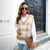 QICED Gilet in maglia con scollo a V, senza maniche, con stampa scozzese, casual, autunno inverno, da donna