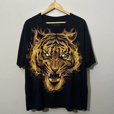 T-shirt Uomo Taglia XXL Blu Tigre Fuoco Nero Liquido
