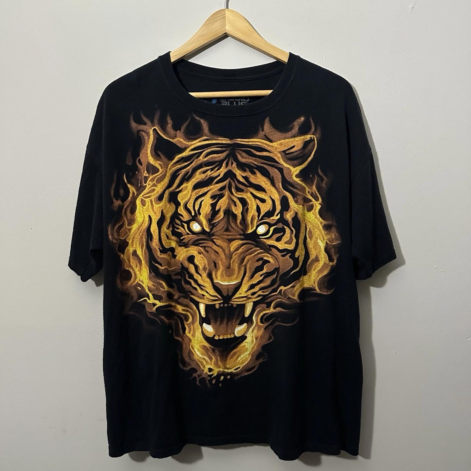 Liquid Blue Tiger Fire Black T Shirt Mens Size XXL 4XL