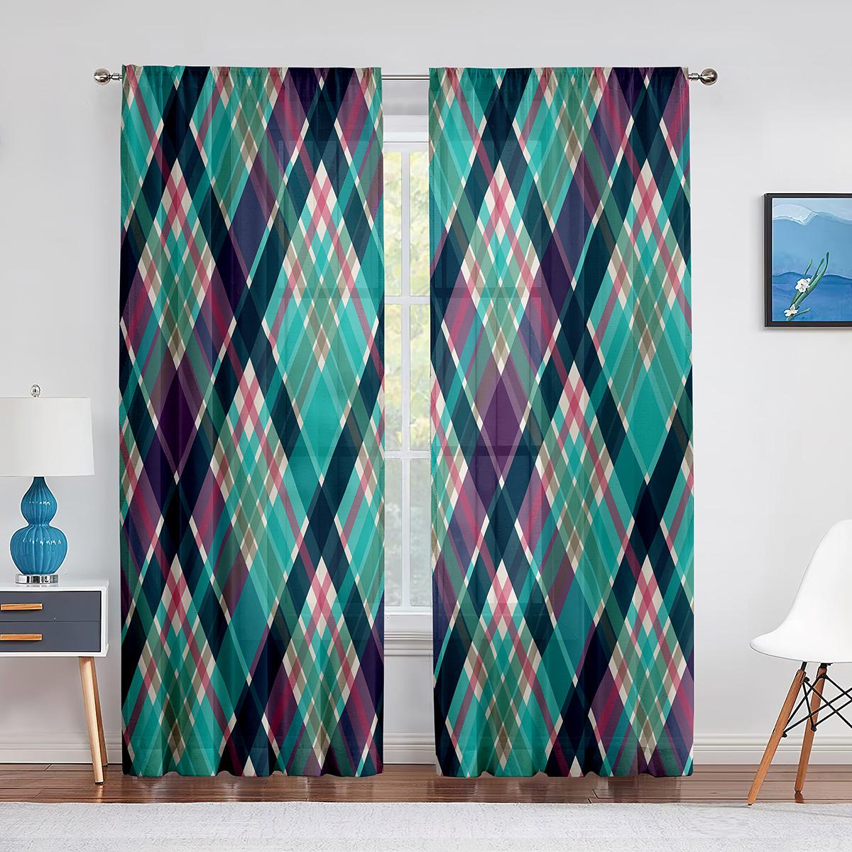 Плед с диагональными линиями и ромбами Тюль Шторы для гостиной Спальня Украшения — фото 9