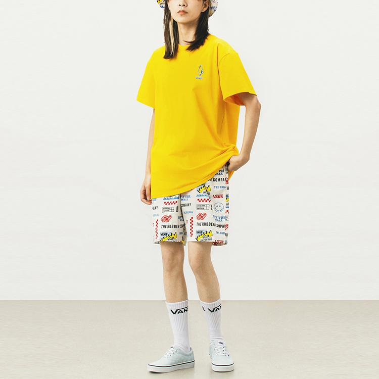 Vans White Dove Pattern Short Sleeve T-Shirt Women T-Shirts Yellow VN0A5F3X85W