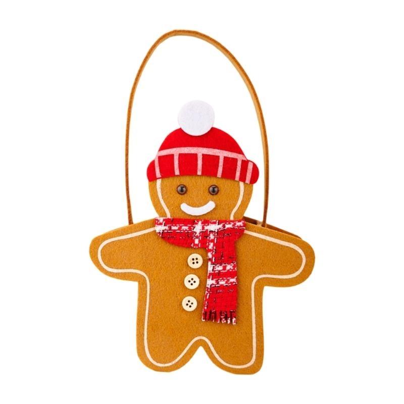 652F Holiday Themed Reversible Handheld Bag Gingerbreads Designs Multipurpose Storage For Christmas Gifts Candy Decorations