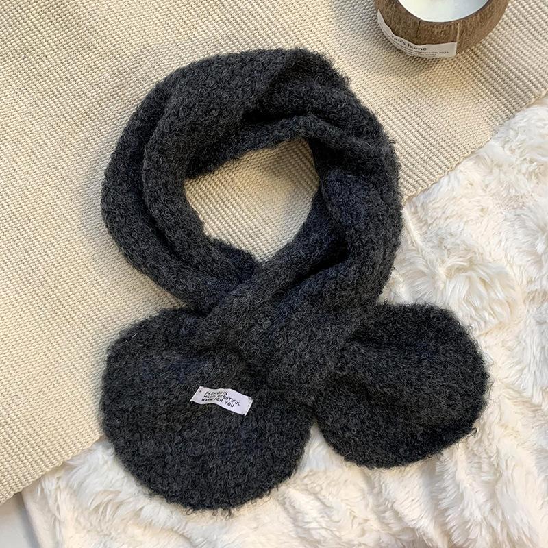 Autumn and winter scarf women's new versatile small ears solid color small scarf knitted wool cross scarf