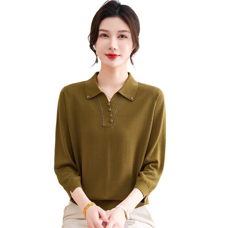Stylish Ice Silk Blouse: Spring Seven-Point Sleeve Top for Mature Women