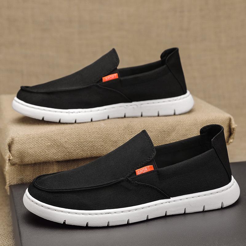 

Canvas men s shoes summer breathable black cloth shoes lazy one pedal driving soft-soled Doudou tide shoes cloth shoes lazy shoes 44 чёрный