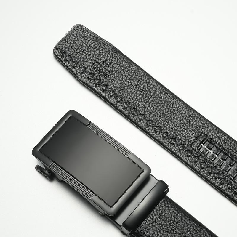 New Men'S Belt Cowhide Automatic Buckle Business Simple Versatile Trendy Belt Middle-Aged And Young Leather Belt Men