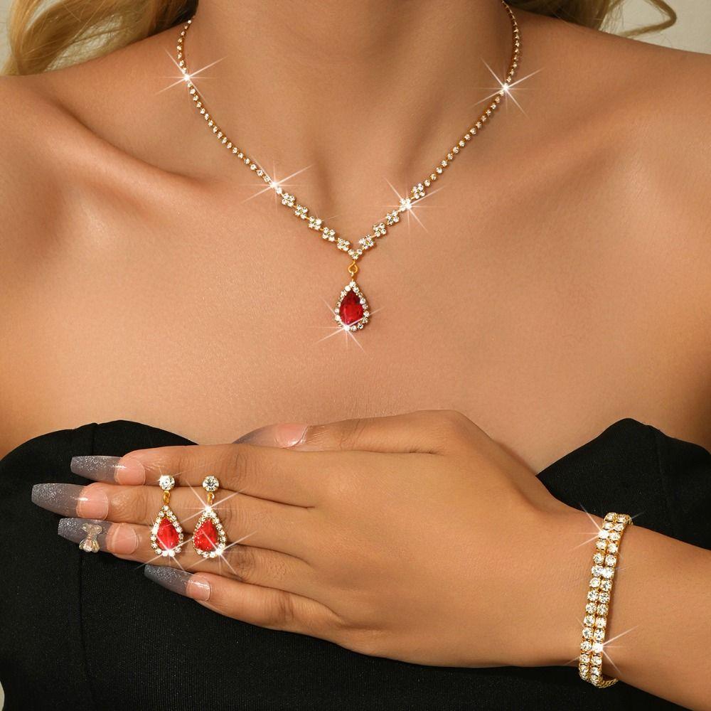 Rhinestone Women's Jewelry Set Droplet Necklace Wedding Banquet Gift Anniversary Gift