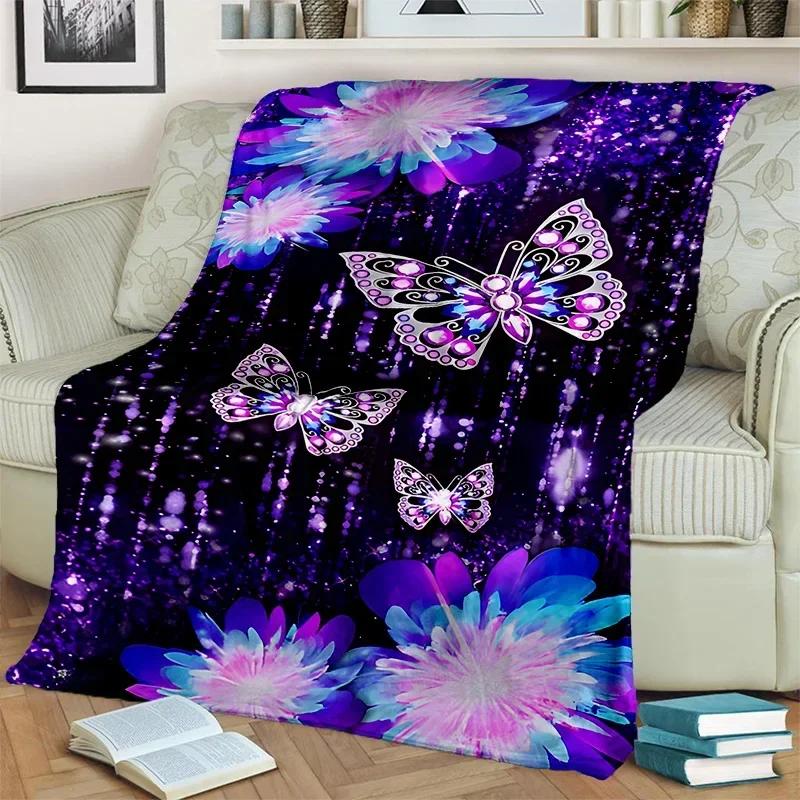 Cartoon Dream Butterfly Flower Blanket,Soft Throw Blanket for Home Bedroom Bed Sofa Picnic Travel Office Rest Nap Cover Blanket