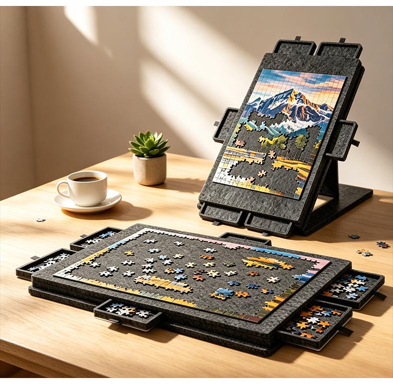 1000-Piece Felt Puzzle Mat with Folding Stand - Portable Educational Puzzle Board for Kids