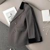 Women's Office Woolen Suit Jacket for Women Autumn Winter Chic Gray Herringbone Pattern Suit Female Thick Casual Coat