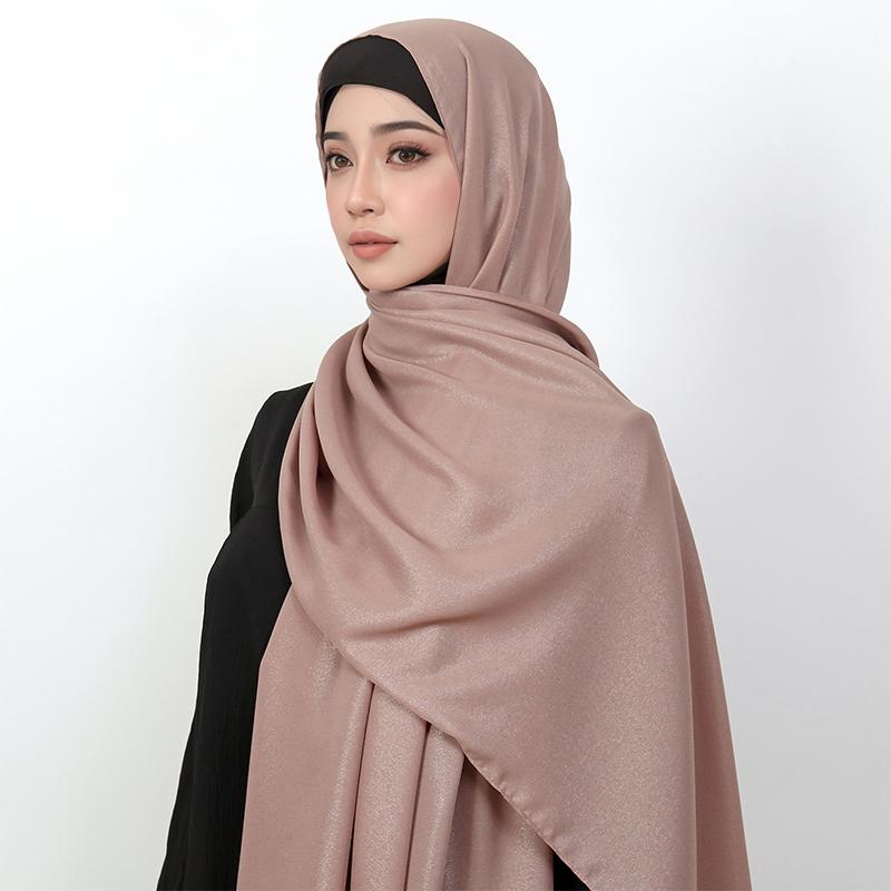 70*175cm Muslim Silver Chiffon Hijab Women Solid Color Scarf Ramadan Long Shawl Plain Soft Turban Wraps Headband