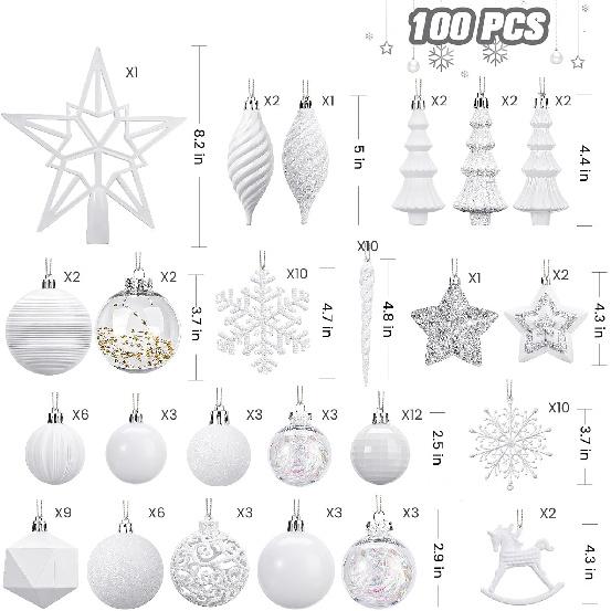 SHareconn 100pcs Christmas Tree Decorations Ornaments Set, Shatterproof Plastic Baubles Decorative Balls for Xmas Tree Decor Holiday Wedding Party,