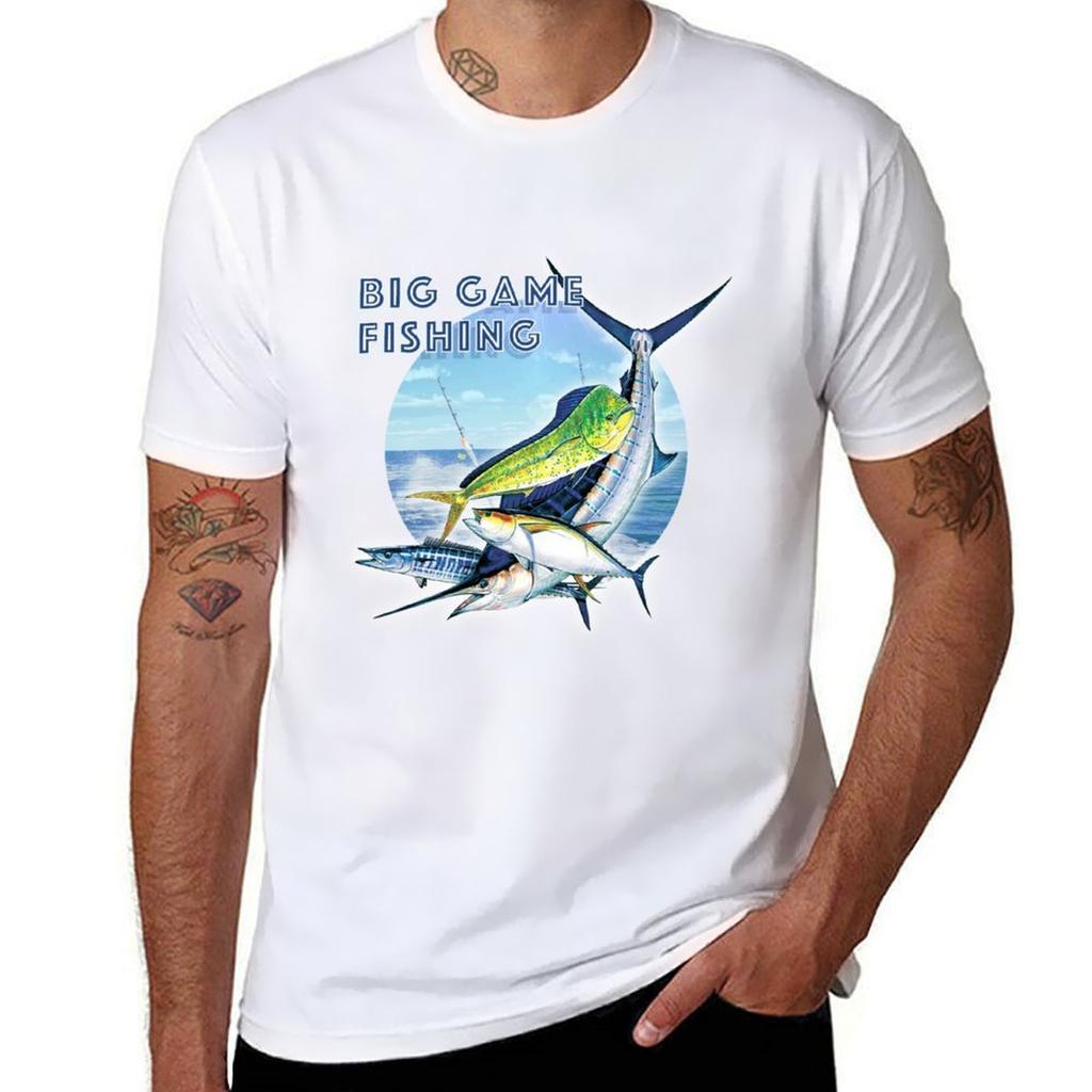 Big Game Fishing TShirt Vintage Print Crew Neck Tee TShirt