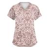 Women's Fashion Polka Dot V-Neck Short Sleeve Work Top with Pockets, Caregiver Uniform Shirt