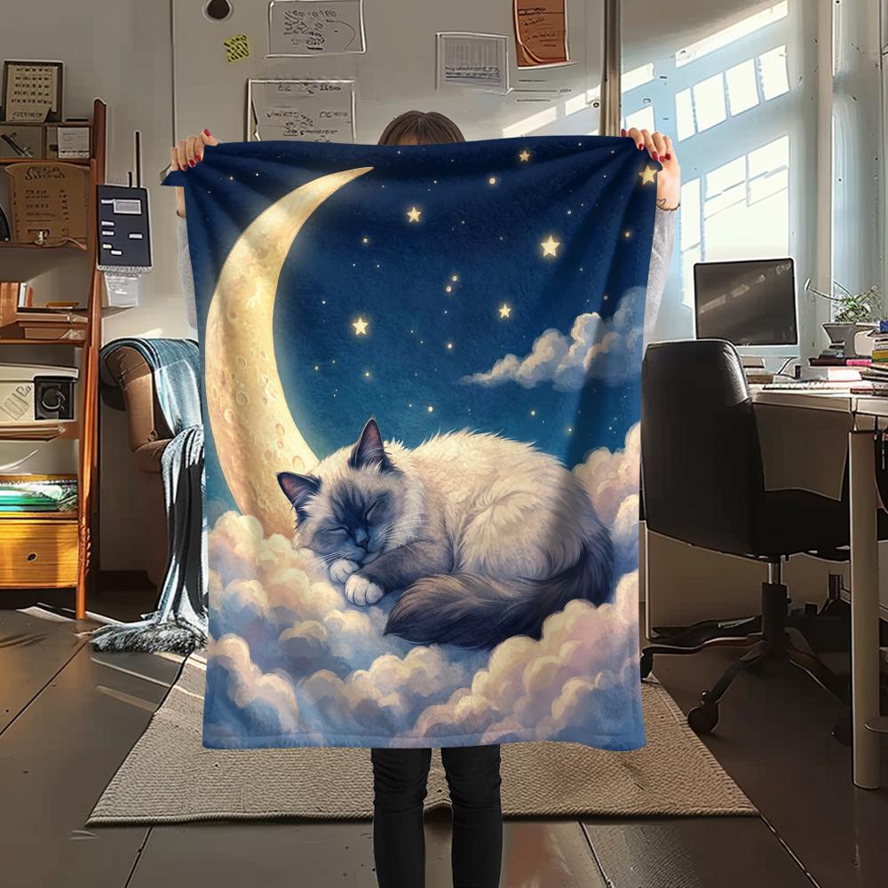 Cloud moon cat dog sleep Print Flannel Blanket,High quality Comfortable for All Seasons,Home Decor,Warmth and Comfort,Perfect for Christmas Gifts
